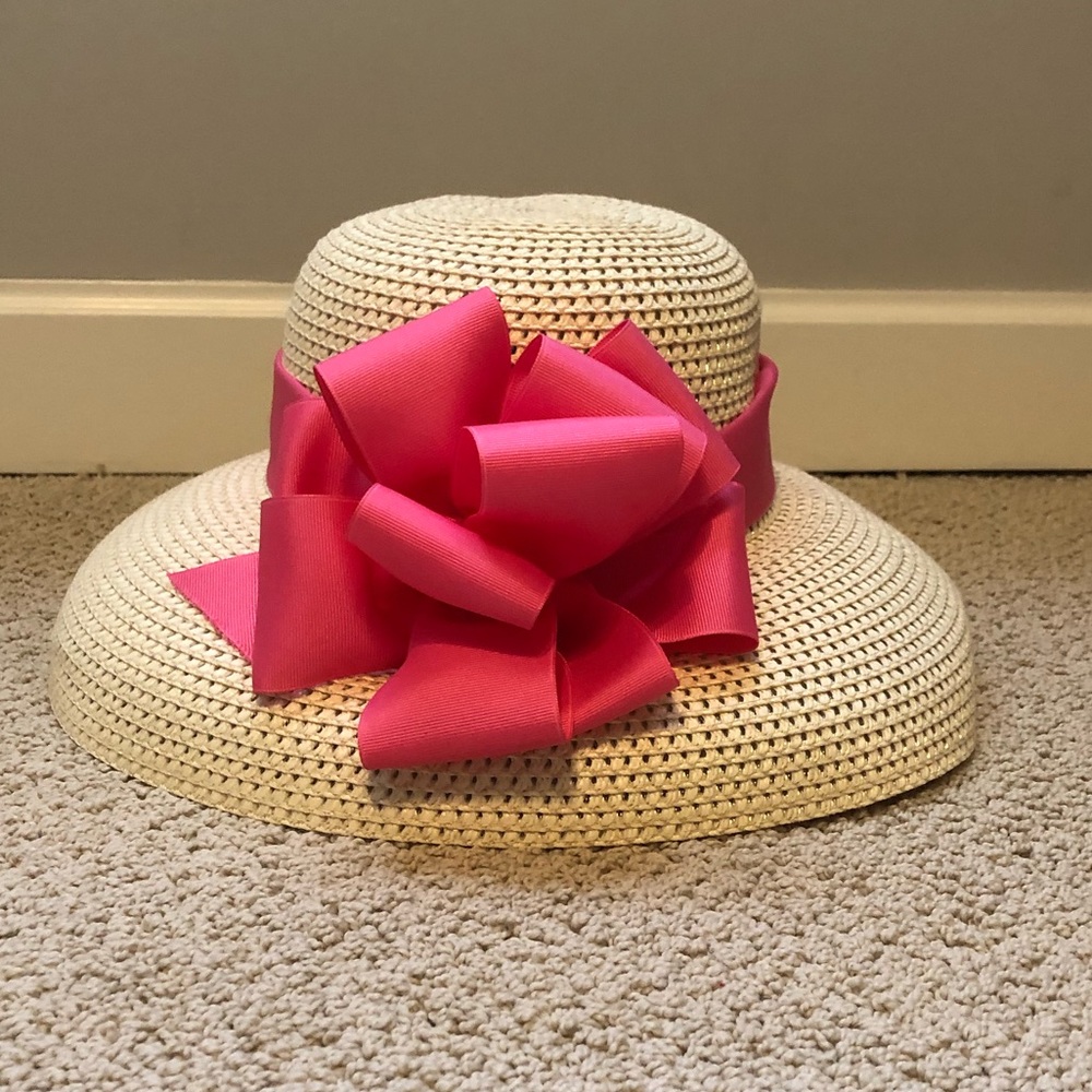 Vineyard Vines Straw Sun Hat with Pink Bow
